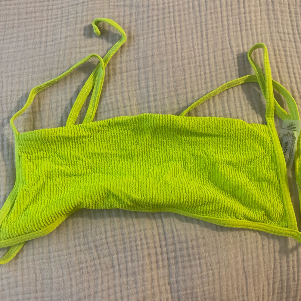 Neon green crinkle fabric bikini top